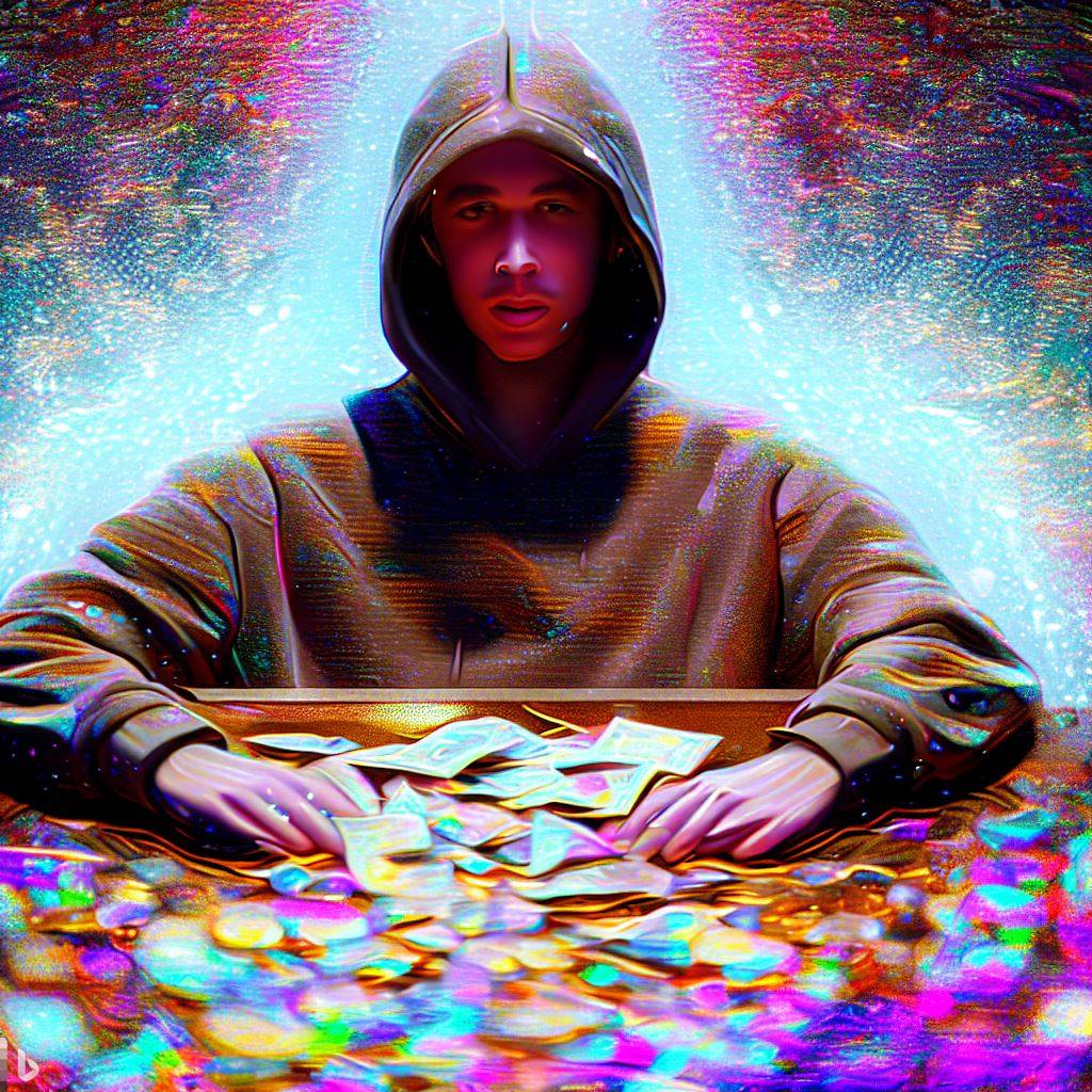 Young gambler in a hoodie with money